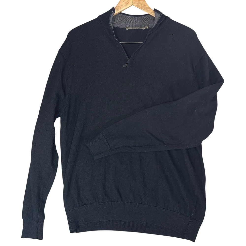 Raffi Linea Uomo Mens Large L Navy Blue Extra Fine Merino Wool Quarter Zip Top